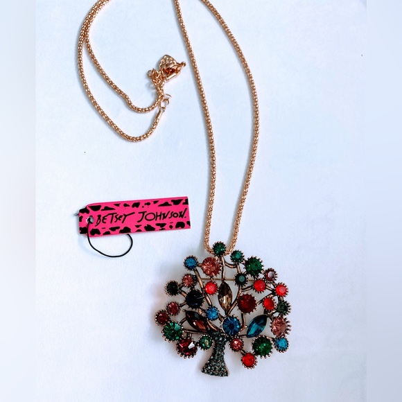 Multicolored Crystal Tree Pendant Necklace or Brooche by Betsey Johnson - Picture 4 of 4